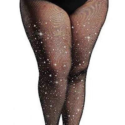 MERYLURE Plus Size Rhinestone Fishnet StockingsSparkly Tights for Women Glitt...